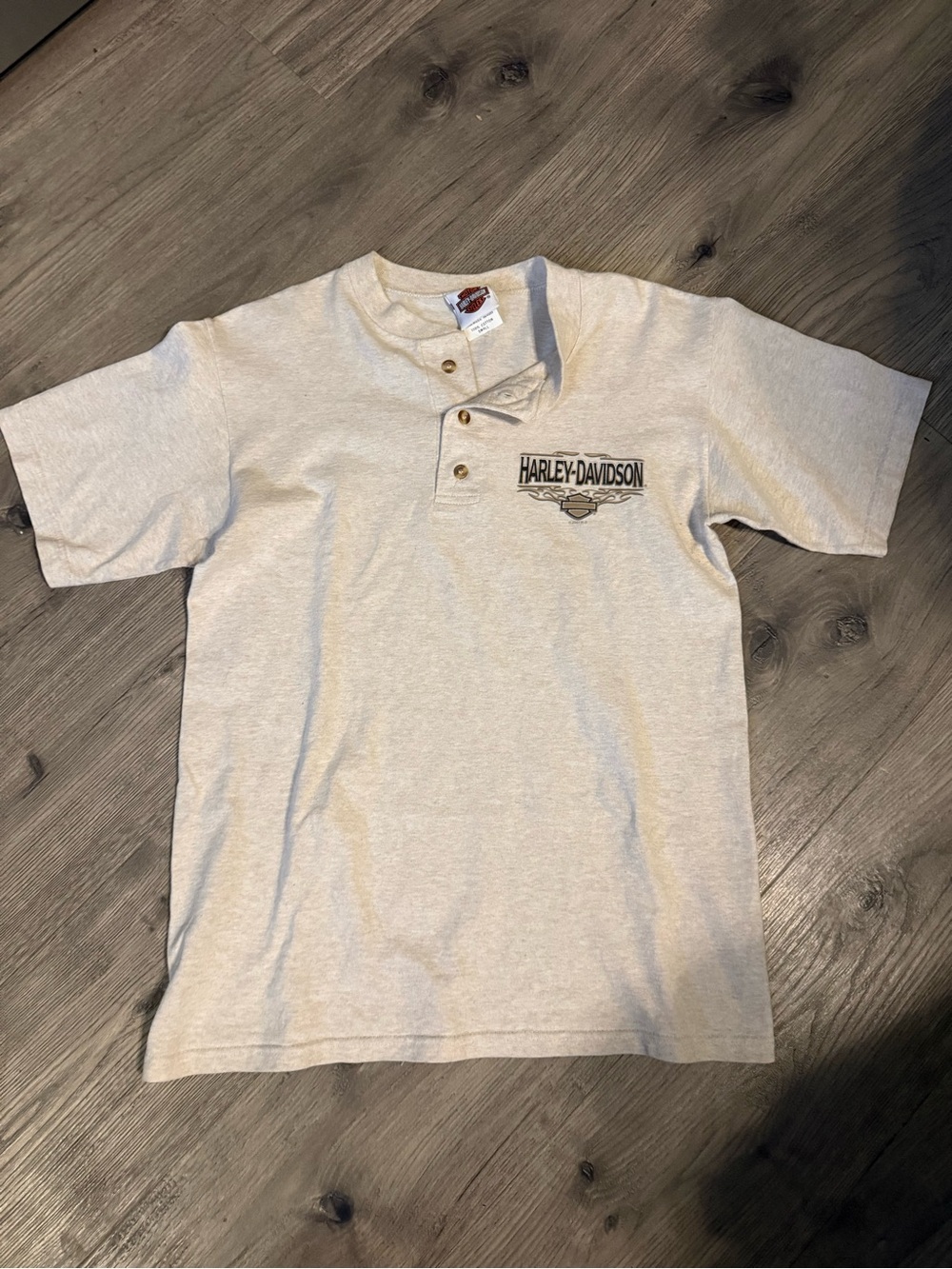 Harley-Davidson Cream Short Sleeve Henley with Chest Logo